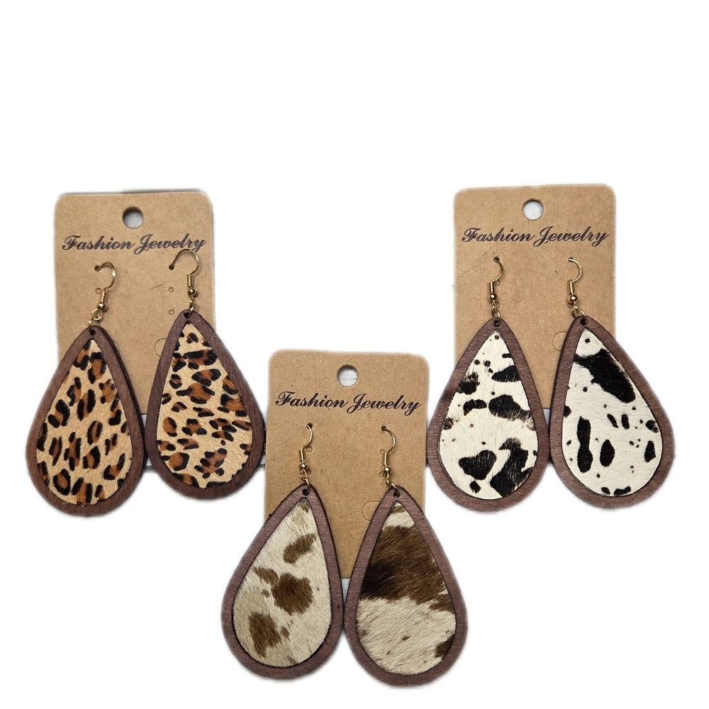 Fashion Jewelry Leopard and Cow Print Teardrop Earrings